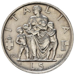reverse: Regno d Italia. Vittorio Emanuele III (1900-1943). 5 lire 1936. Gig. 83. SPL+/qFDC