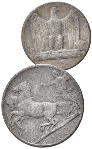 obverse: Regno d Italia. Vittorio Emanuele III. Lotto di 2 Falsi d epoca. 5 lire 1929 e 10 lire 1928. MB