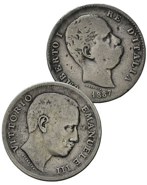 obverse: Regno d Italia. Lotto di 2 monete da 1 lira (1887-1907). Ag. MB