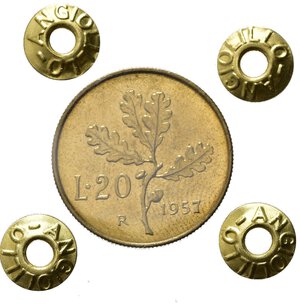 reverse: REPUBBLICA ITALIANA. 20 lire 1957 gambo largo 
