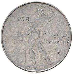 reverse: Repubblica Italiana. Monetazione in lire (1946-2001). 50 lire 1958 