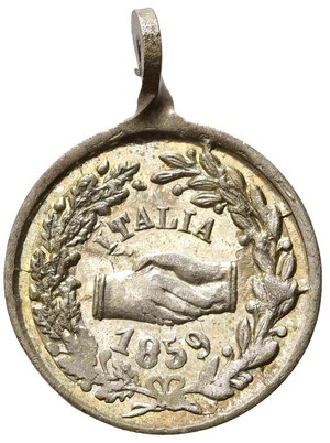 reverse: Medaglie Italiane. Medaglia risorgimentale, Indipendenza Italiana 1859. Napoleone III - Vittorio Emanuele II. AE argentato (2,22 g). FDC