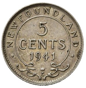 reverse: CANADA. New Foundland. Giorgio VI. 5 Cents 1941 C. Ag. qSPL
