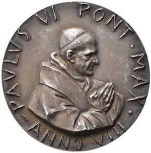 obverse: Medaglie Papali. Paolo VI (1963-1978). Medaglia anno VIII. 50° anniversario del sacerdozio. Ag (55,38 g). Opus Manfrini. qFDC