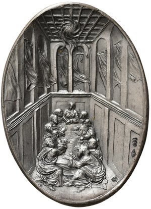 reverse: Medaglie Papali. Paolo VI (1963-1978). Medaglia 1974 anno XII. Il cenacolo a Pentecoste. Ag (40,21 g). FDC