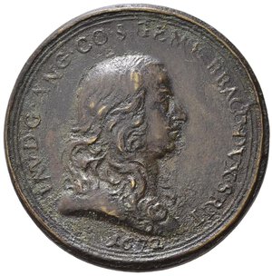 obverse: Personaggi. Flavio I Orsini, Duca di Bracciano (1660-1696). Medaglia coniata AE (16,84 g - 32,75 mm). Busto a destra, in basso 1672 - Rosa degli Orsini. qSPL