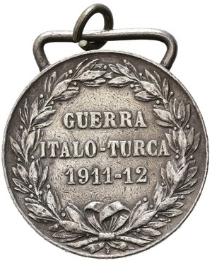 reverse: Savoia. Medaglia Guerra Italo Turca 1911-1912. Argento, produzione Regia zecca. Opus Giorgi. Peso gr. 16,01. MB