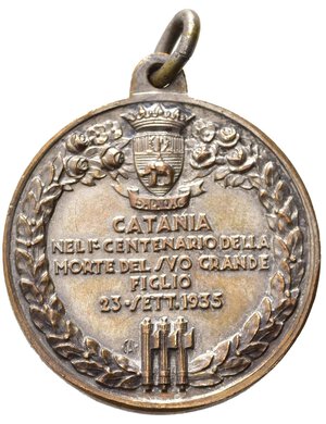 reverse: Ventennio Fascista. Catania. Medaglia 1° centenario della morte di Vincenzo Bellini (1833-1933). AE argentato (10,18 g - 26,2 mm). SPL