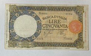 obverse: REGNO D’ITALIA – Lire 50 Lupetta (Fascio) L’Aquila – Decreto 17.5.1943 -  Firme Azzolini e Urbini - Catalogo Gigante BI8D. MB