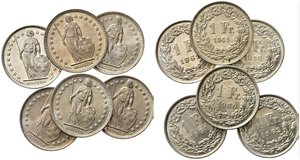 obverse: Svizzera. Lotto di 6 monete. Ag. SPL-FDC