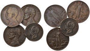 obverse: Regno d Italia. Lotto di 4 monete con date non comuni. 2 Centesimi 1867 T; 5 centesimi 1915; 5 centesimi 1912; 5 centesimi 1908. MB 