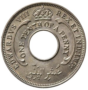reverse: AFRICA OCCIDENTALE BRITANNICA. BRITISH WEST AFRICA. Edoardo VIII. 1/10 di Penny 1936. Ni. FDC