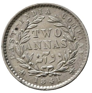 reverse: INDIA BRITANNICA. East India Company. Victoria. 2 Annas 1841. Ag. SPL