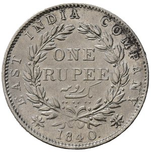 reverse: INDIA BRITANNICA. East India Company. Victoria. One rupee 1840. Ag. qSPL