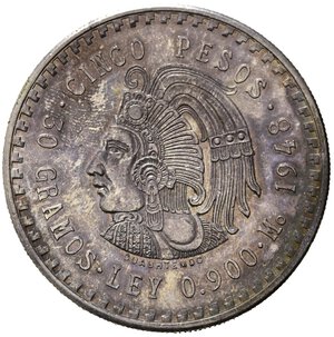 reverse: MESSICO. 5 Pesos 1948. Ag (30,08 g). qFDC