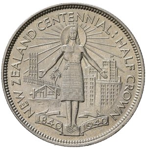 reverse: NUOVA ZELANDA. Giorgio VI. Half Crown 1940. Ag. qFDC