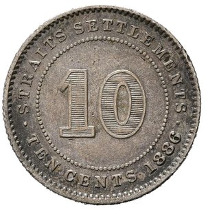 reverse: STRAITS SETTLEMENTS. Victoria. 10 cents 1886. Ag. qSPL