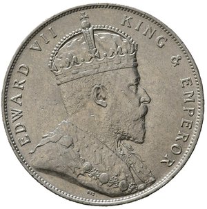 reverse: STRAITS SETTLEMENTS. Edoardo VII. One dollar 1908. Ag. SPL+
