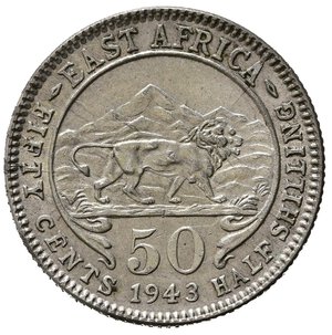 reverse: AFRICA ORIENTALE BRITANNICA. East Africa. Giorgio VI. 50 cents 1943. Ag. SPL+/qFDC