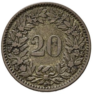 reverse: SVIZZERA. 20 Rappen 1859 B. BB+