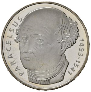 reverse: SVIZZERA. 20 Francs 1993. 500° anniversario - Nascita di Paracelso. Ag. KM#73. Proof
