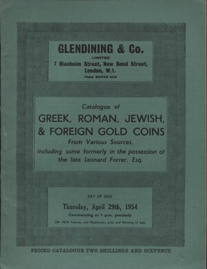 obverse: GLENDINING & CO. London, 29 – April, 1954. Catalogue of Greek, Roman, Jewish & foreign gold coins. Including some formery in the possesion of the late Leonard Forrer. Pp. 20, nn. 225, tavv. 4. Ril. editoriale, buono stato, Spring, 229. Manville - Robertson, 7