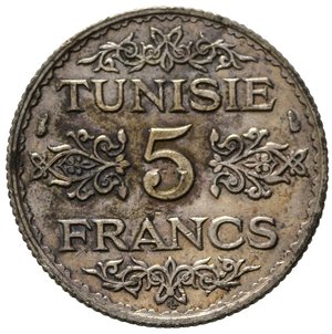 obverse: TUNISIA. 5 Francs 1934-1939. Argento 0.680, 5g. KM# 261. SPL+