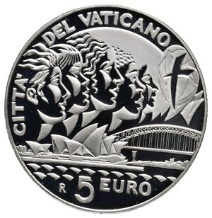 obverse: VATICANO 5 Euro argento 2008 Giornata Mondiale Gioventu  PROOF (In confezione Originale)