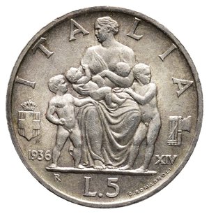 obverse: Vittorio Emanuele III - 5 Lire Famiglia argento 1936 Qfdc