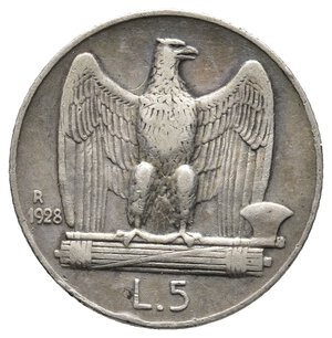 obverse: Vittorio Emanuele III - 5 Lire Aquilotto argento 1928 2 rosette