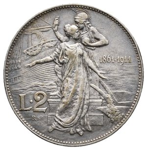 obverse: Vittorio Emanuele III - 2 Lire Cinquantenario argento 1911 tracce di pulizia PIU  DI BB