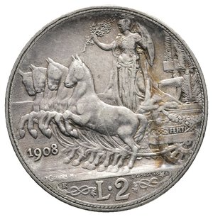 obverse: Vittorio Emanuele III - 2 Lire Quadriga argento 1908 BB