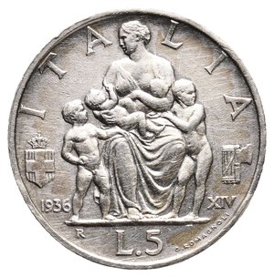 obverse: Vittorio Emanuele III - 5 Lire Famiglia argento 1936 BB Tracce Pulizia