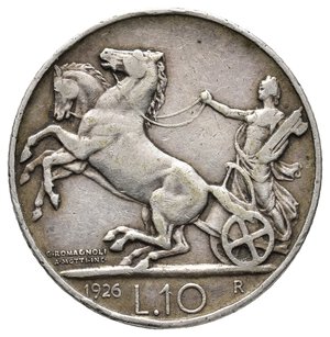 obverse: Vittorio Emanuele III - 10 Lire Biga argento 1926  BB BORDO LARGO