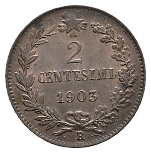 obverse: Vittorio Emanuele III - 2 Centesimi Valore 1903 SPL+ tracce rosse