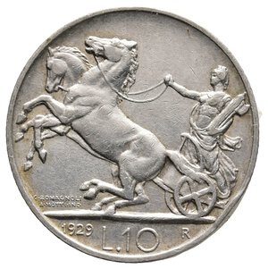 obverse: Vittorio Emanuele III - 10 Lire Biga argento 1929 2 rosette BB