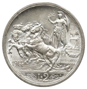 obverse: Vittorio Emanuele III - 2 Lire Quadriga argento 1914 FDC ECCEZIONALE