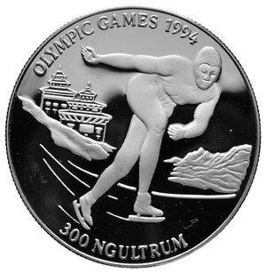 obverse: BHUTAN  300 Ngultrums argento 1992 Olympic games 1994