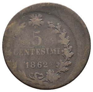obverse: ERRORE - Regno d  italia - 5 Centesimi 1862 N  DECENTRATA