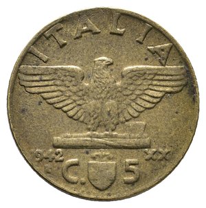 reverse: ERRORE - Regno d  italia - 5 Centesimi 1942 Esubero metallo sotto il collo