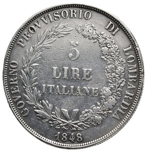 obverse: GOVERNO PROVVISORIO DI LOMBARDIA - 5 Lire argento 1848