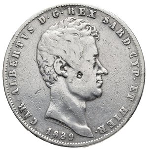 obverse: REGNO DI SARDEGNA (Savoia) - Carlo Alberto - 5 Lire argento 1839 Torino CONTROMARCA 8