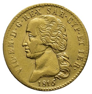 reverse: REGNO DI SARDEGNA (Savoia) - Vittorio Emanuele I - 20 Lire Oro 1816 T BB