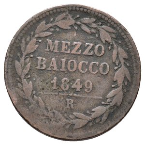 obverse: STATO PONTIFICIO - Pio IX - Mezzo Baiocco 1849 R