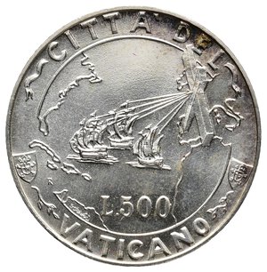 obverse: VATICANO - Giovanni Paolo II - 500 Lire Evangelizzazione dell america  argento 1992