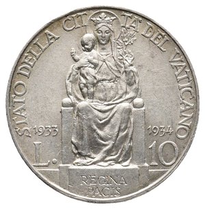 obverse: VATICANO - Pio XI - 10 Lire argento 1933/34  SPL+