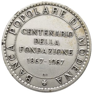 reverse: Banca Popolare di Modena , Centenario fondazione 1967, argento, diam.44 mm