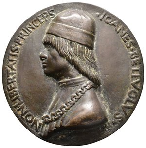 obverse:  Bologna, Medaglia Opus.Sperandio, Ritratto di Giovanni II Bentivoglio, bronzo, diam.104,5 mm ( Putti con stemma gentilizio della famiglia Bentivoglio) XV Sec.  RARA