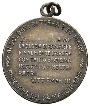 reverse: Medaglia Proclama 24 maggio 1915 , diam.28 mm