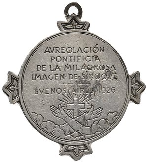 reverse: Argentina, Medaglia Religiosa aureolacion Pontificia , 1926, Smalti colorati diam.30,5 mm